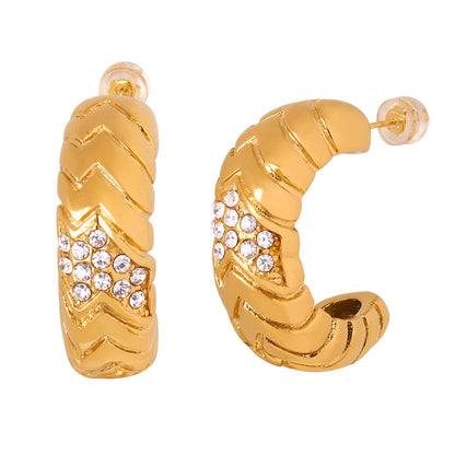 316L Stainless Steel 18K Gold PVD C-shape Pave Earrings - premium jewelry aesthetic