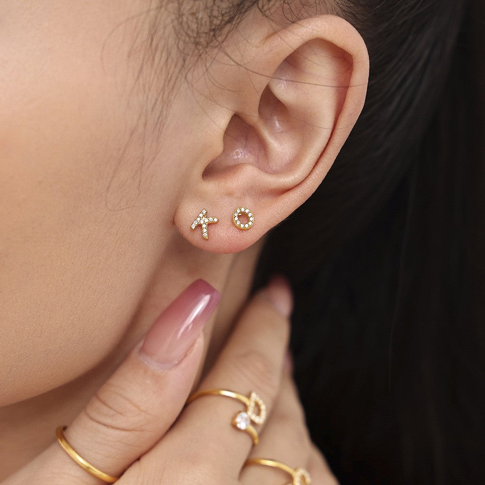 316L Stainless Steel 18K Gold PVD Initial CZ Jewelry Set - sophisticated side angle