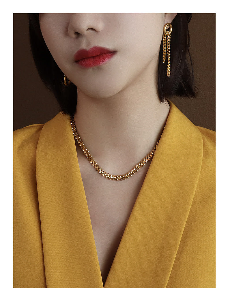 316L Stainless Steel 18K Gold PVD Leaf Jewelry Set - elegant lifestyle look