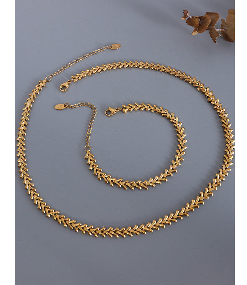 316L Stainless Steel 18K Gold PVD Leaf Jewelry Set - sophisticated side angle