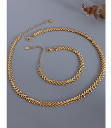316L Stainless Steel 18K Gold PVD Leaf Jewelry Set - sophisticated side angle