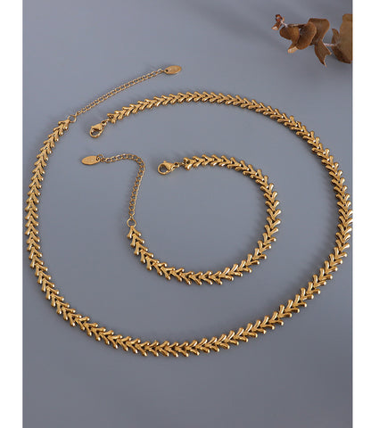 316L Stainless Steel 18K Gold PVD Leaf Jewelry Set - sophisticated side angle