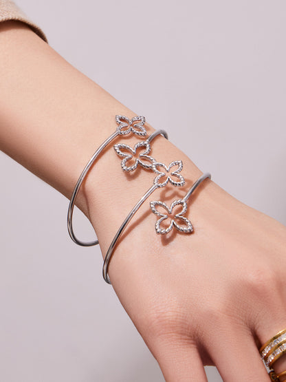 316L Stainless Steel 18K Gold PVD Minimalist Floral Open Bangle - sophisticated side angle