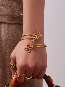 316L Stainless Steel 18K Gold PVD Minimalist Floral Open Bangle - premium jewelry aesthetic
