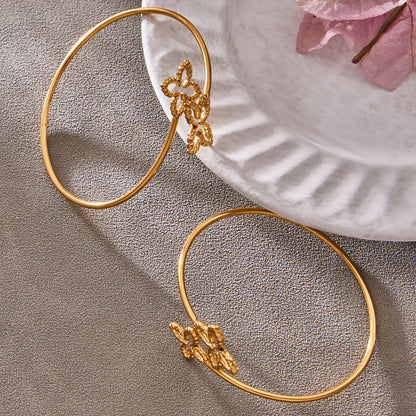 316L Stainless Steel 18K Gold PVD Minimalist Floral Open Bangle - elegant lifestyle look