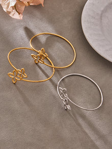 316L Stainless Steel 18K Gold PVD Minimalist Floral Open Bangle - luxury texture close up