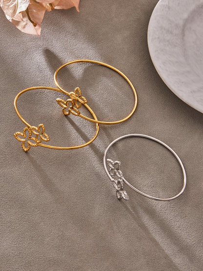316L Stainless Steel 18K Gold PVD Minimalist Floral Open Bangle - luxury texture close up