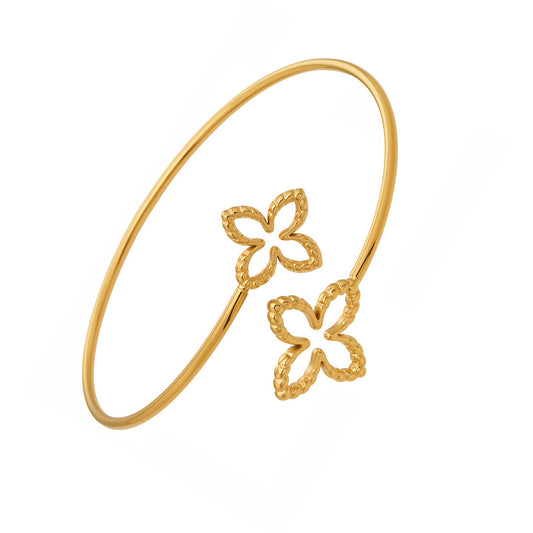 316L Stainless Steel 18K Gold PVD Minimalist Floral Open Bangle - premium jewelry aesthetic