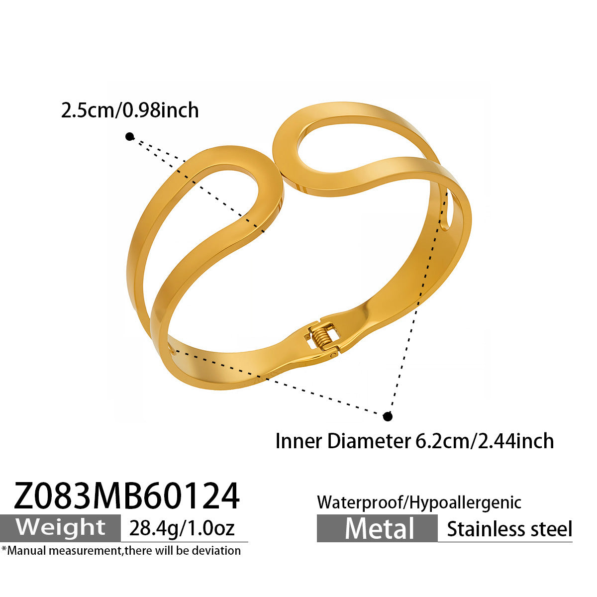 316L Stainless Steel 18K Gold PVD Minimalist Geometric Bracelet - front view showcase