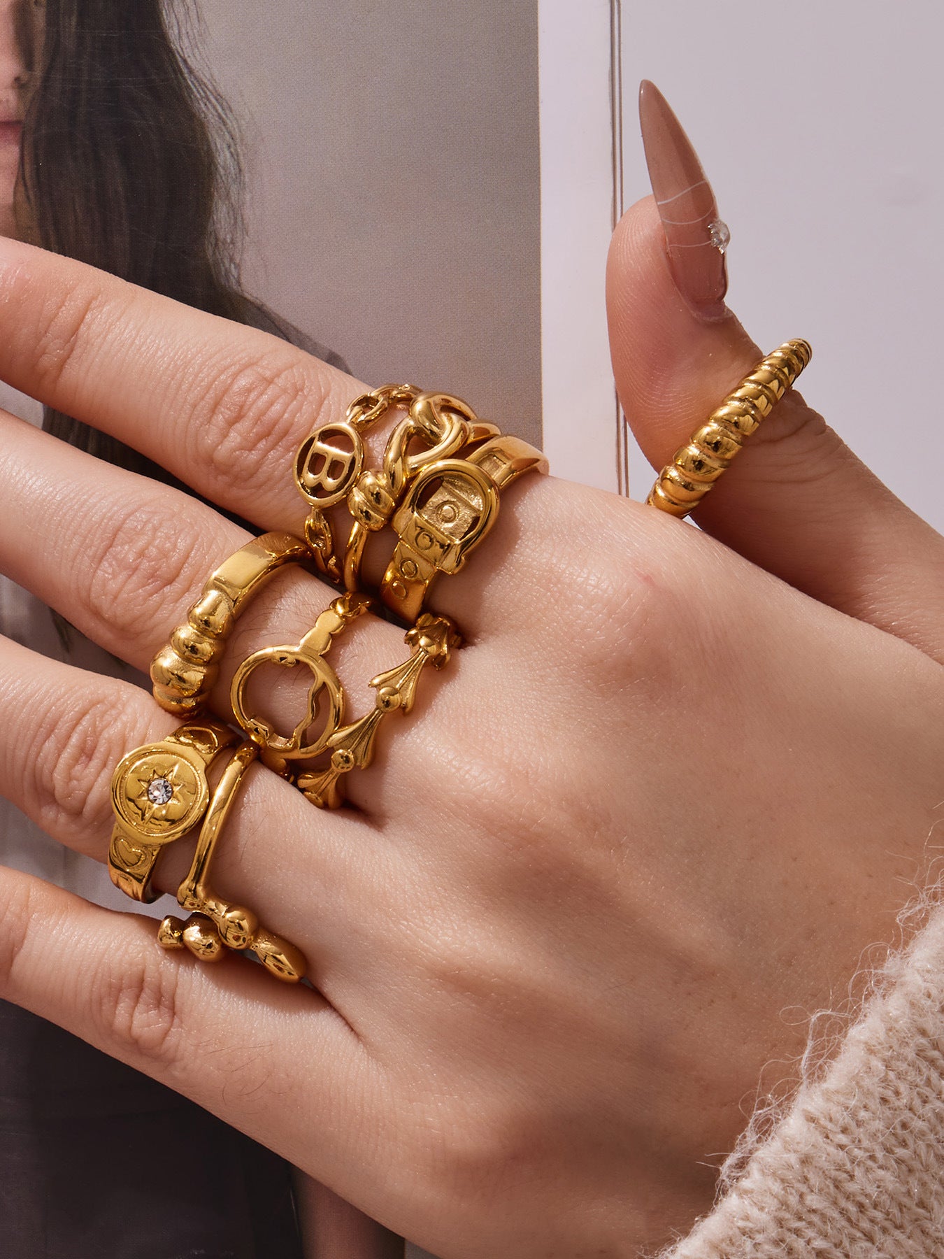 316L Stainless Steel 18K Gold PVD Minimalist Geometric Openwork Ring - elegant lifestyle look
