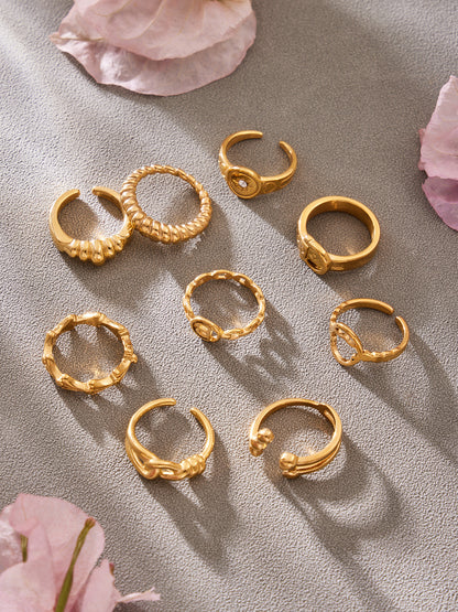 316L Stainless Steel 18K Gold PVD Minimalist Geometric Openwork Ring - luxury texture close up