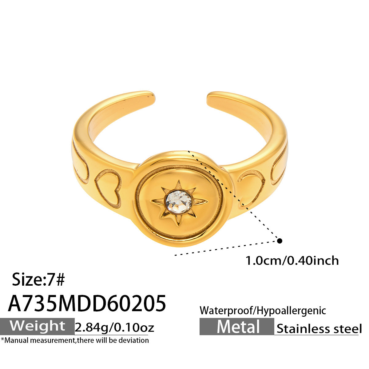 316L Stainless Steel 18K Gold PVD Minimalist Geometric Openwork Ring - front view showcase