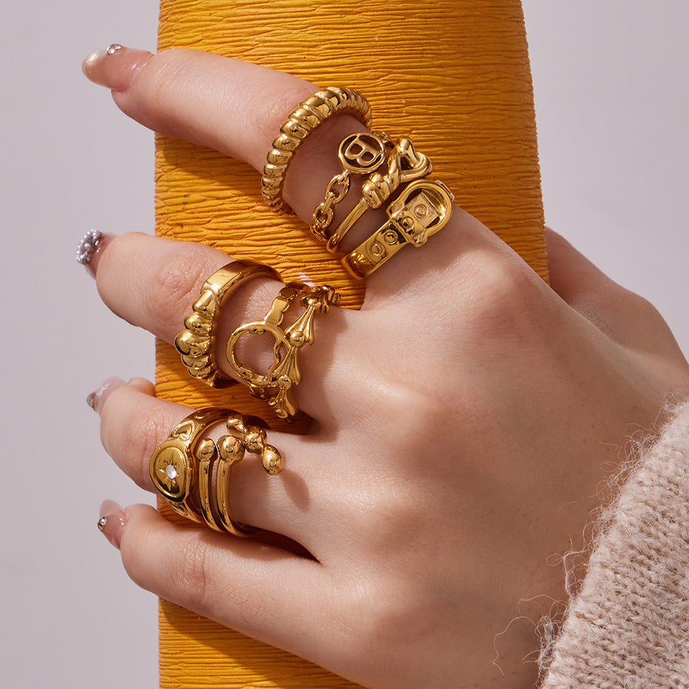 316L Stainless Steel 18K Gold PVD Minimalist Geometric Openwork Ring - exquisite craftsmanship detail