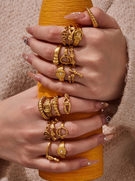 316L Stainless Steel 18K Gold PVD Minimalist Geometric Openwork Ring - sophisticated side angle