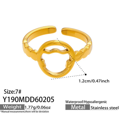 316L Stainless Steel 18K Gold PVD Minimalist Geometric Openwork Ring - front view showcase