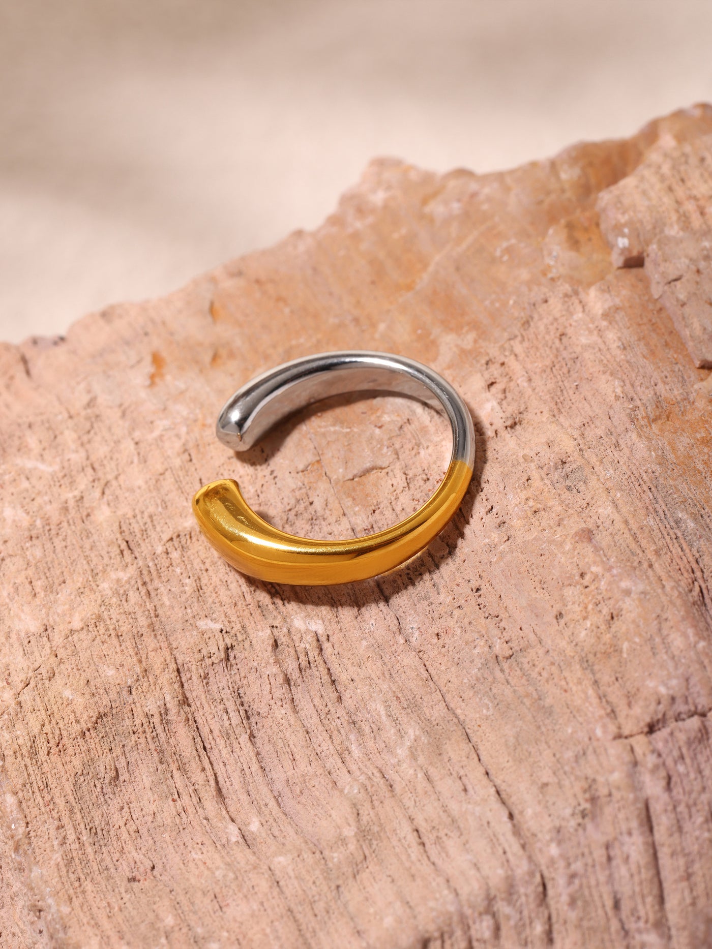 316L Stainless Steel 18K Gold PVD Minimalist Open Ring - elegant lifestyle look