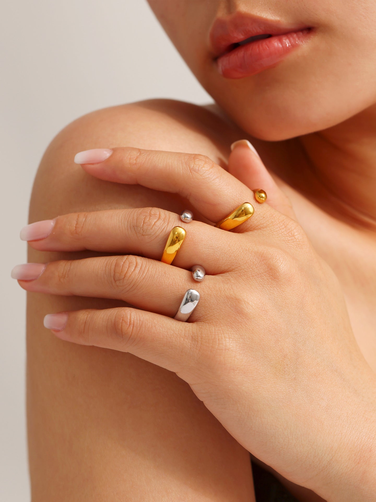 316L Stainless Steel 18K Gold PVD Minimalist Open Ring - sophisticated side angle