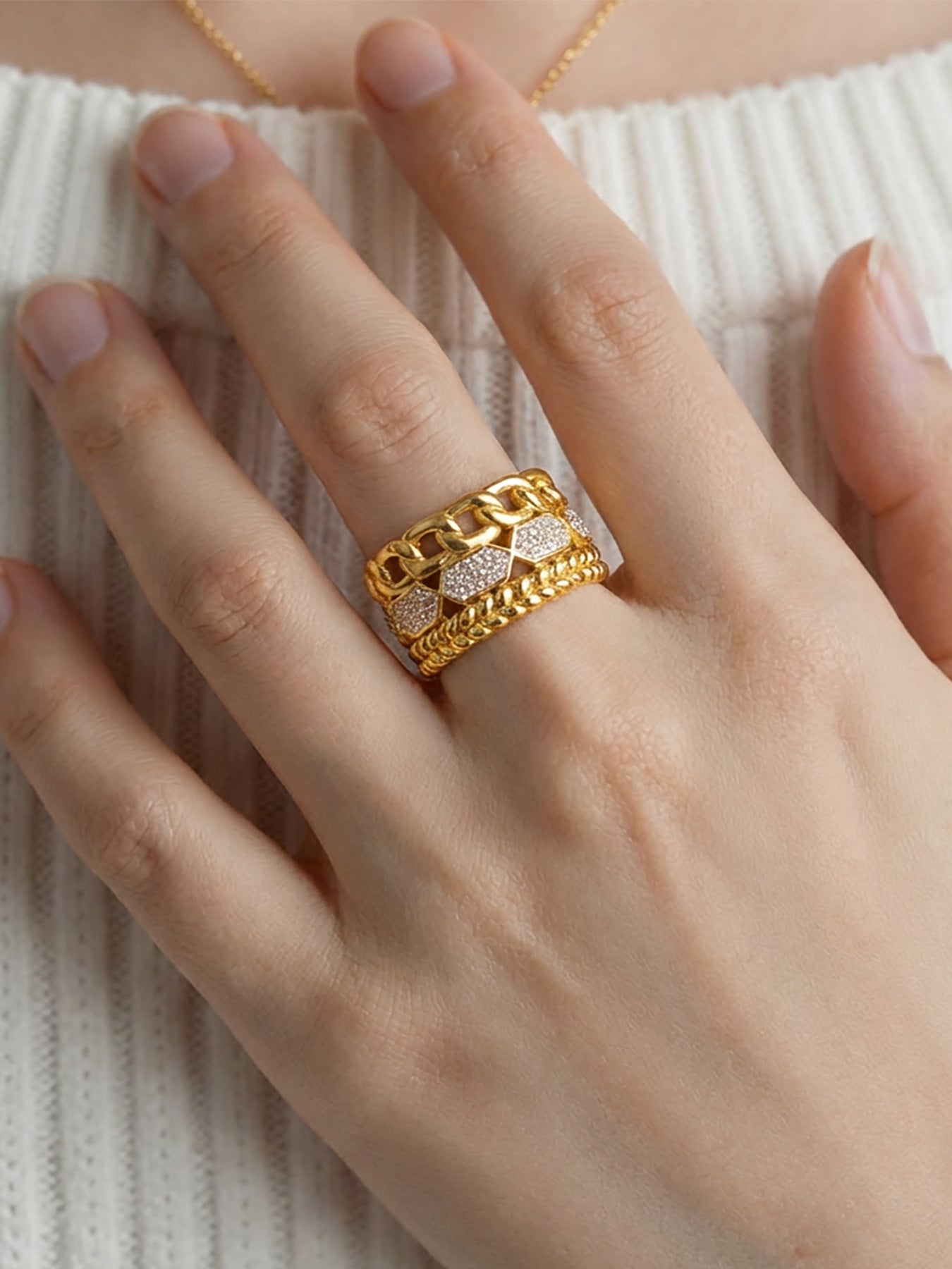 316L Stainless Steel 18K Gold PVD Paved CZ Ring - exquisite craftsmanship detail