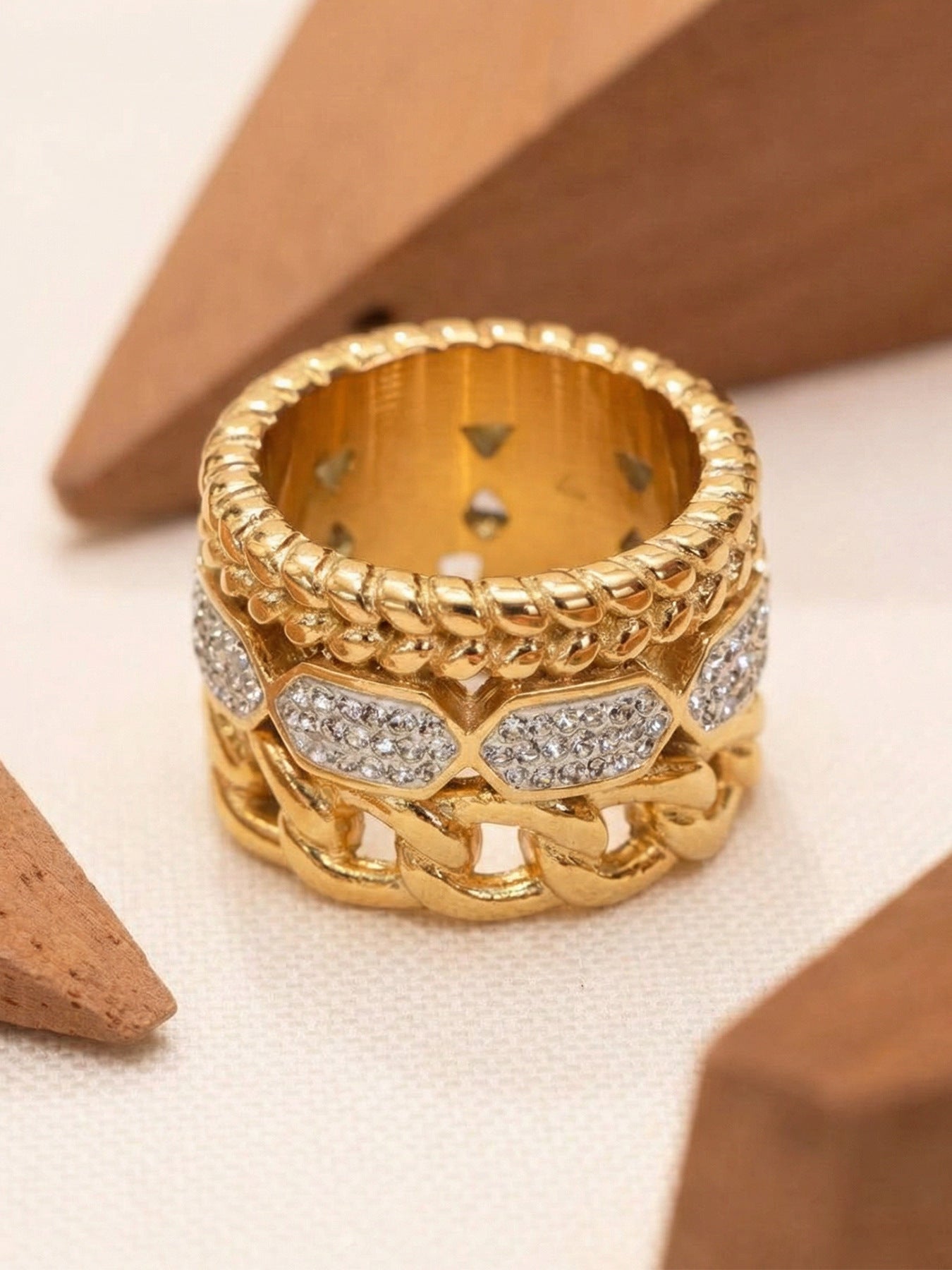 316L Stainless Steel 18K Gold PVD Paved CZ Ring - elegant lifestyle look