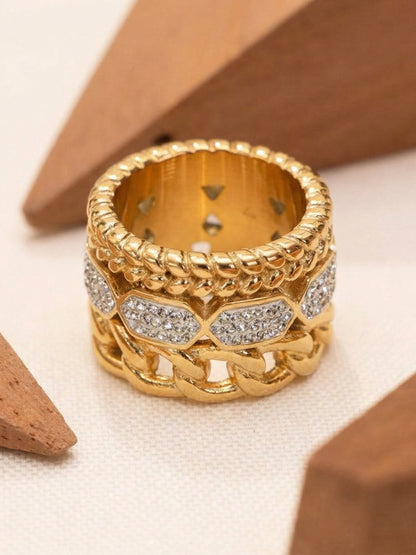 316L Stainless Steel 18K Gold PVD Paved CZ Ring - elegant lifestyle look