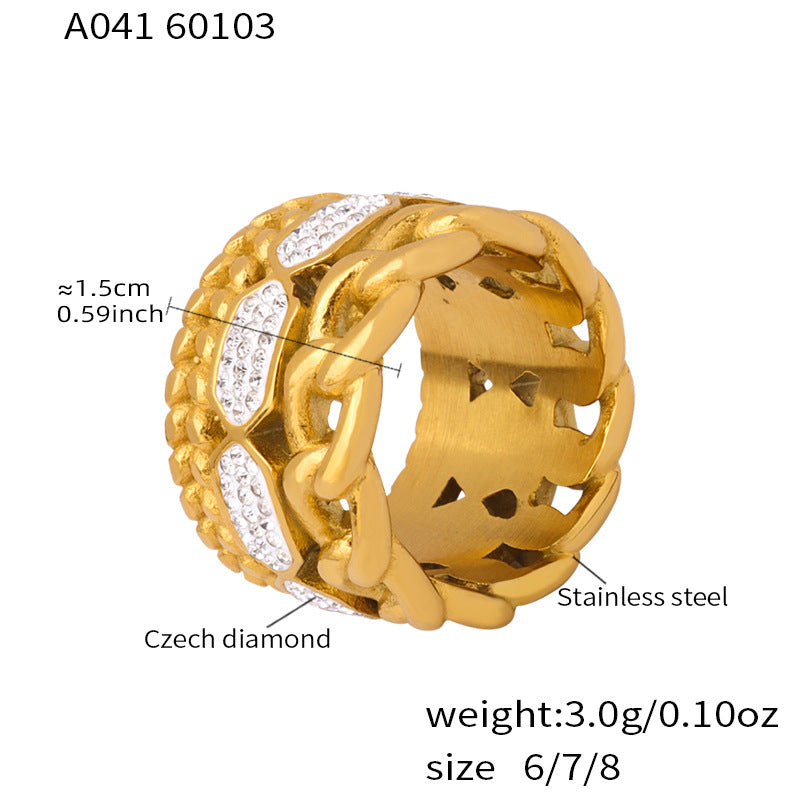 316L Stainless Steel 18K Gold PVD Paved CZ Ring - sophisticated side angle