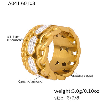 316L Stainless Steel 18K Gold PVD Paved CZ Ring - sophisticated side angle
