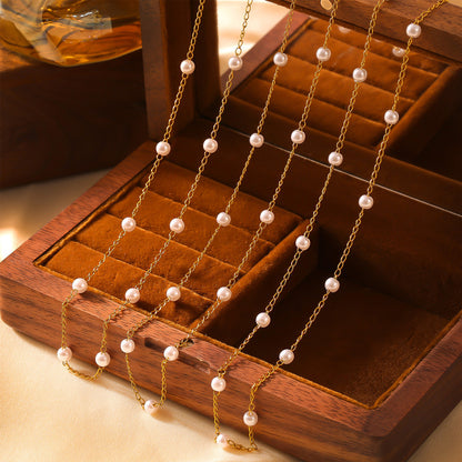 316L Stainless Steel 18K Gold PVD Pearl Minimalist Jewelry Set - front view showcase