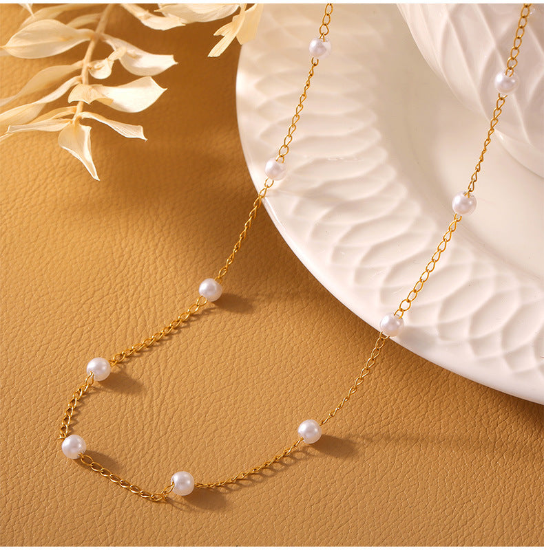 316L Stainless Steel 18K Gold PVD Pearl Minimalist Jewelry Set - luxury texture close up