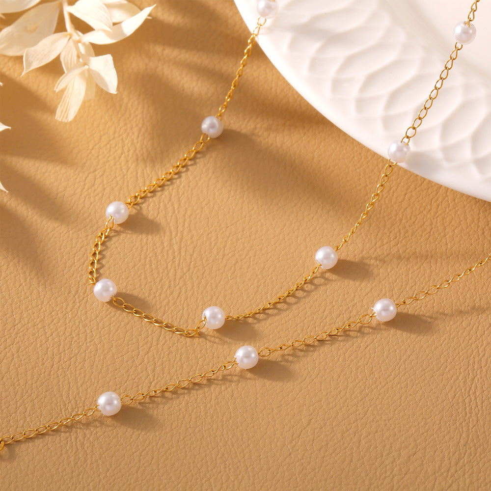 316L Stainless Steel 18K Gold PVD Pearl Minimalist Jewelry Set - sophisticated side angle