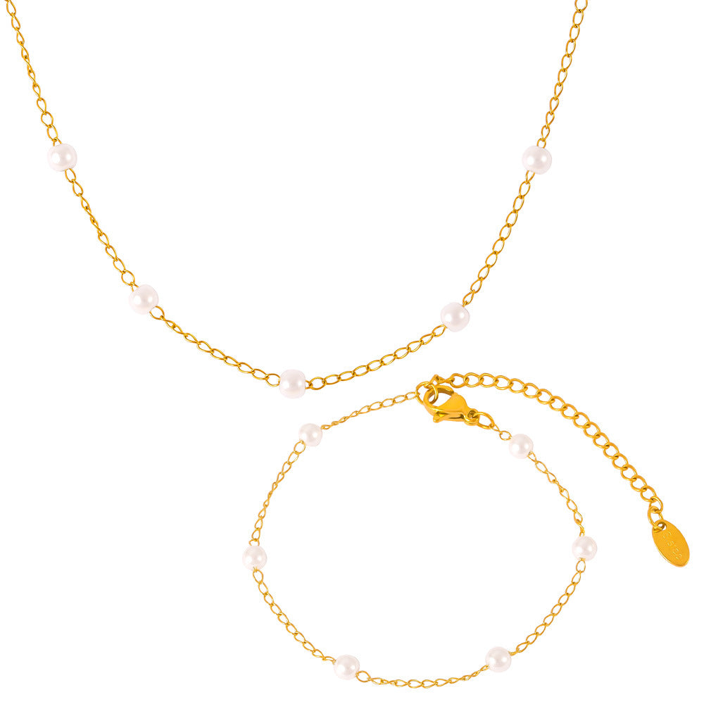 316L Stainless Steel 18K Gold PVD Pearl Minimalist Jewelry Set - luxury texture close up