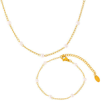316L Stainless Steel 18K Gold PVD Pearl Minimalist Jewelry Set - luxury texture close up