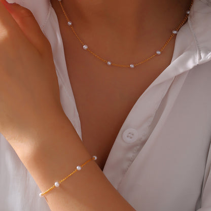 316L Stainless Steel 18K Gold PVD Pearl Minimalist Jewelry Set - sophisticated side angle