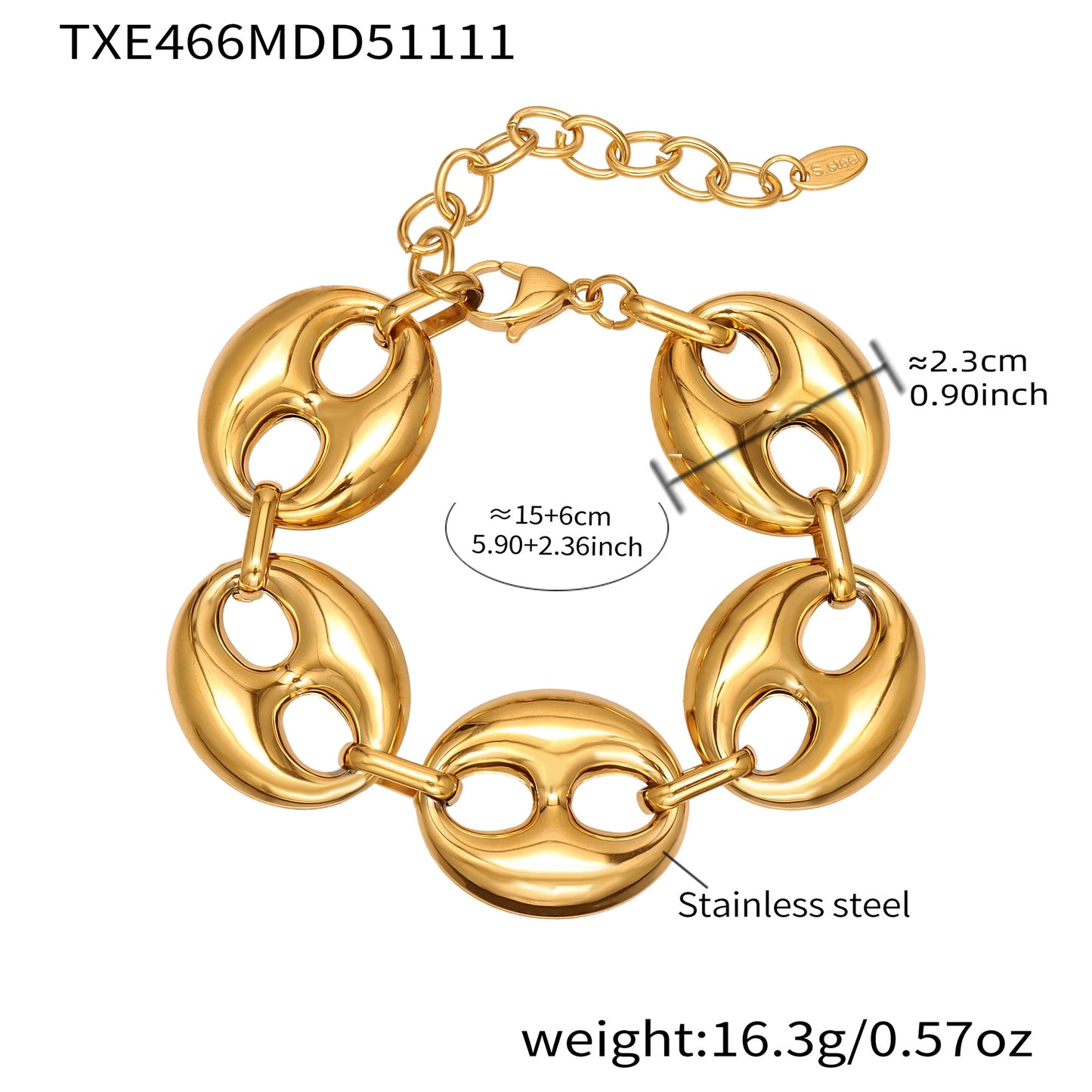 316L Stainless Steel 18K Gold PVD Two-Tone Coffee Bean Necklace - sophisticated side angle