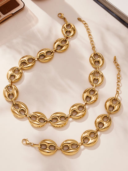 316L Stainless Steel 18K Gold PVD Two-Tone Coffee Bean Necklace - premium jewelry aesthetic