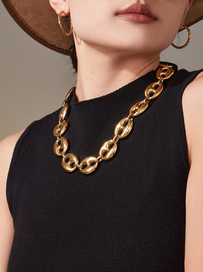 316L Stainless Steel 18K Gold PVD Two-Tone Coffee Bean Necklace - exquisite craftsmanship detail