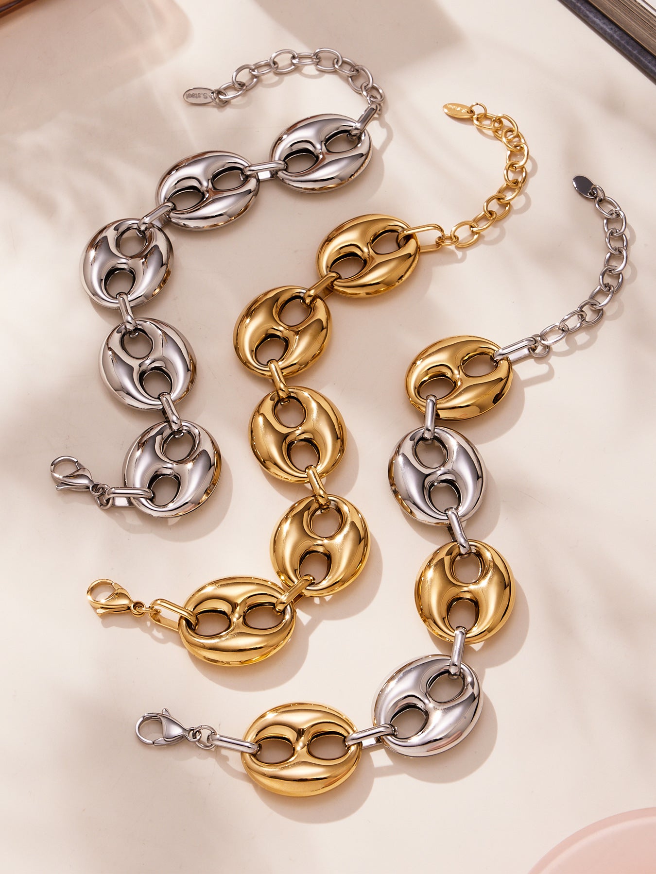 316L Stainless Steel 18K Gold PVD Two-Tone Coffee Bean Necklace - premium jewelry aesthetic