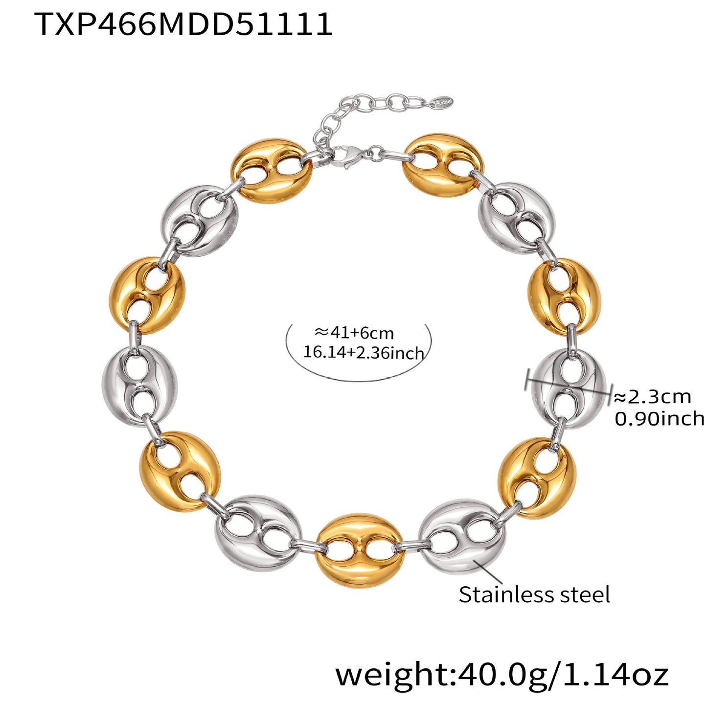 316L Stainless Steel 18K Gold PVD Two-Tone Coffee Bean Necklace - exquisite craftsmanship detail