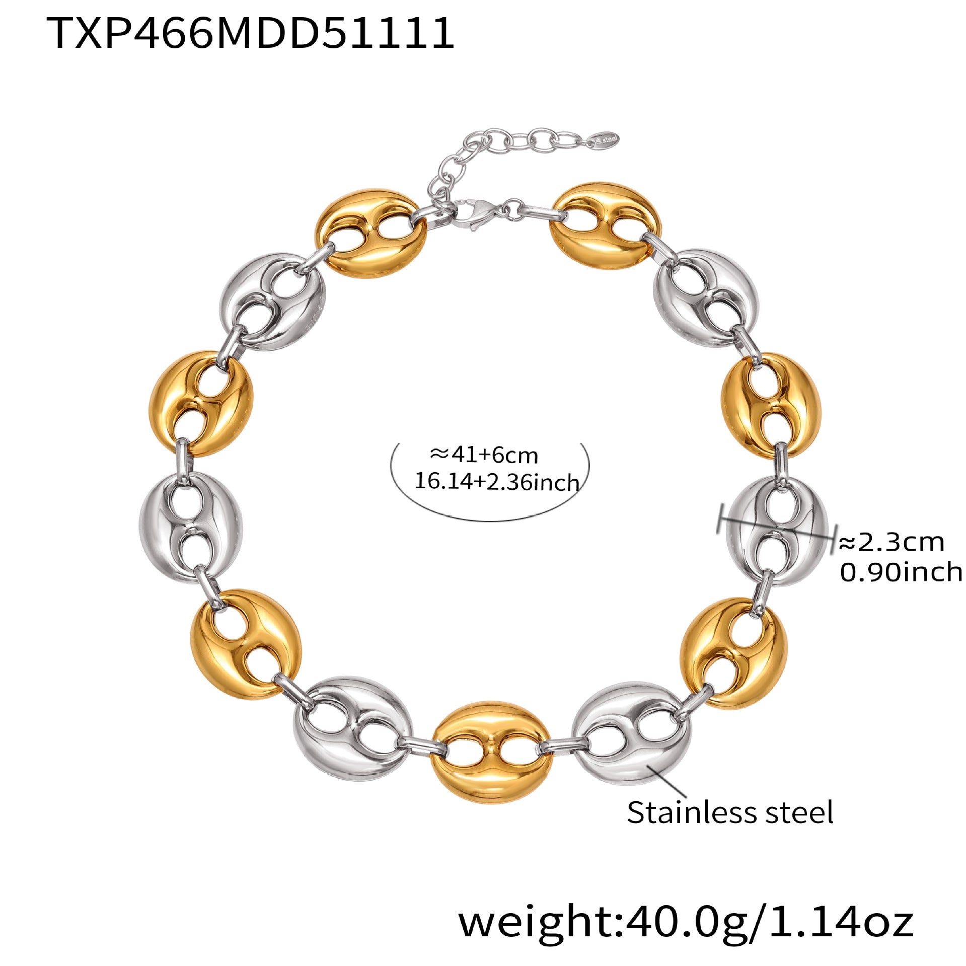 316L Stainless Steel 18K Gold PVD Two-Tone Coffee Bean Necklace - exquisite craftsmanship detail