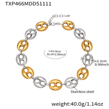 316L Stainless Steel 18K Gold PVD Two-Tone Coffee Bean Necklace - exquisite craftsmanship detail