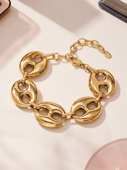 316L Stainless Steel 18K Gold PVD Two-Tone Coffee Bean Necklace - luxury texture close up