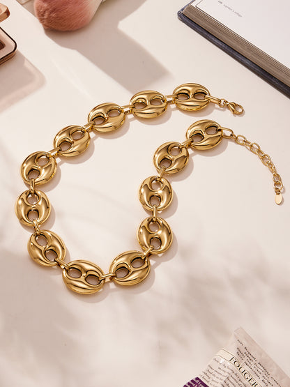 316L Stainless Steel 18K Gold PVD Two-Tone Coffee Bean Necklace - sophisticated side angle