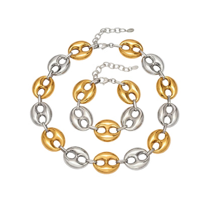 316L Stainless Steel 18K Gold PVD Two-Tone Coffee Bean Necklace - front view showcase