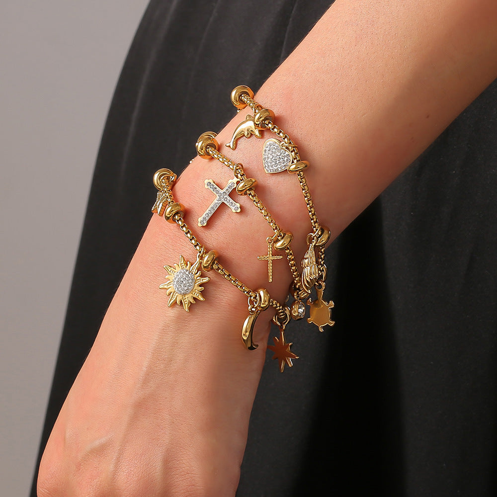 316L Stainless Steel 18K Gold PVD Vintage Box Chain Bracelet - front view showcase