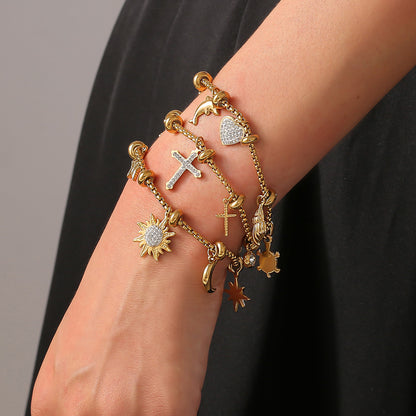 316L Stainless Steel 18K Gold PVD Vintage Box Chain Bracelet - front view showcase
