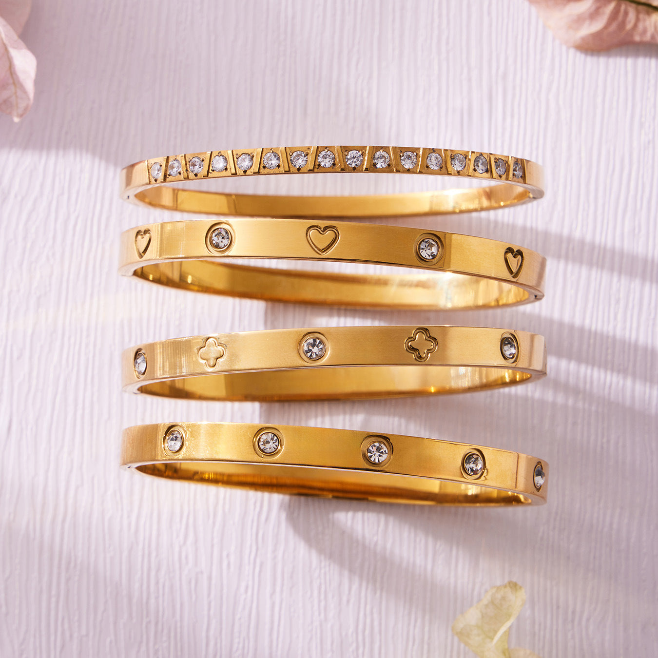 316L Stainless Steel 18K Gold PVD Waterproof Minimalist Open Bangle - luxury texture close up