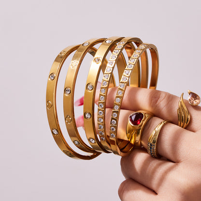 316L Stainless Steel 18K Gold PVD Waterproof Minimalist Open Bangle - premium jewelry aesthetic