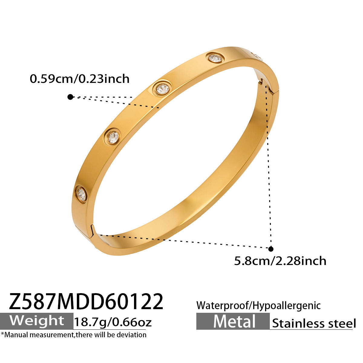 316L Stainless Steel 18K Gold PVD Waterproof Minimalist Open Bangle - front view showcase