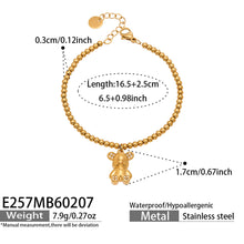Size guide for 316L stainless steel 18K gold PVD zircon bear bracelet, adjustable fit for women