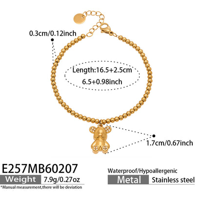 Size guide for 316L stainless steel 18K gold PVD zircon bear bracelet, adjustable fit for women