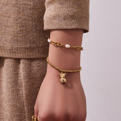 Stacked 316L stainless steel 18K gold PVD zircon bear bracelets, wholesale waterproof jewelry for boutiques